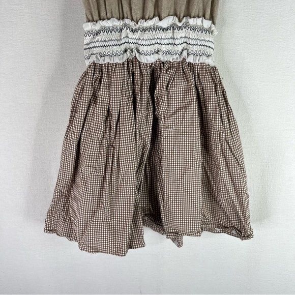 Esley Dress Womens Tan White Linen Cotton Daisy Embroidered Cottage Core Prairie - Picture 11 of 12